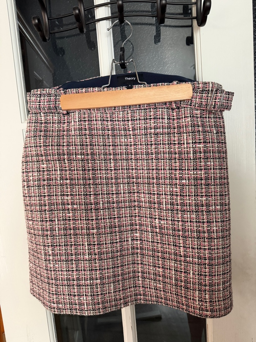 Theory Pink and Black Tweed Mini Skirt with White Accents
